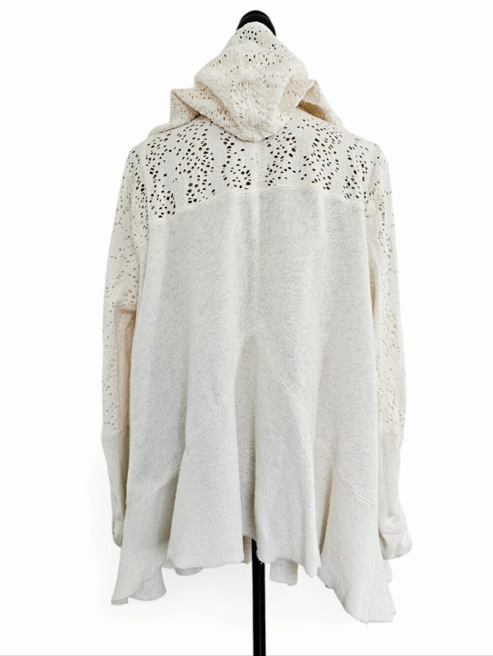 Free People Doily Hooded Cardigan Ivory Open Knit Boho Jacket, Size S - Picture 9 of 11